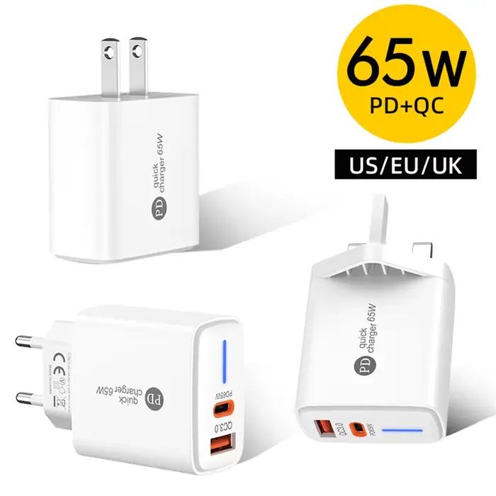 Bloc de charge rapide USB C 65W PD 3.0 Quick Charge 3.0
