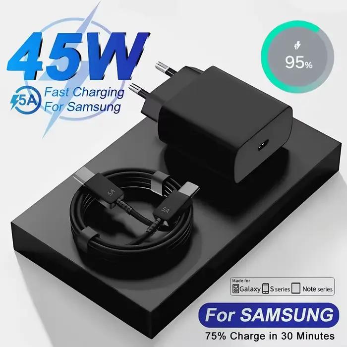 Chargeur rapide 45W USB-C pour Samsung S25 S24 S23 S22 Plus Note 20 Ultra A15 A25 A35 A53 A54 A55 occassions spéciales et quotidienne