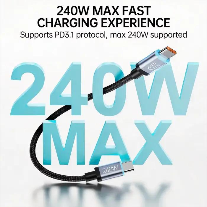 Câble USB C court 18cm Fonken rapidité de charge 240W avec stockage magnétique pour téléphone mobile occasions quotidiennes et cadeaux technologiques
