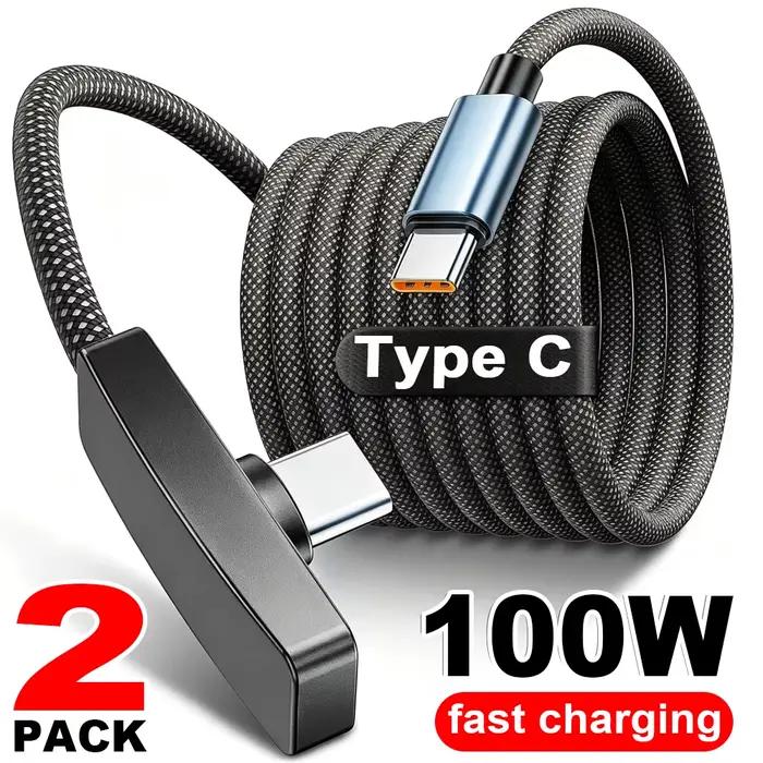 Câble USB Type C à 90 degrés, 100W, charge rapide, transfert de données, câbles portables à angle droit, USB-C pour iPhone, Samsung, Xiaomi