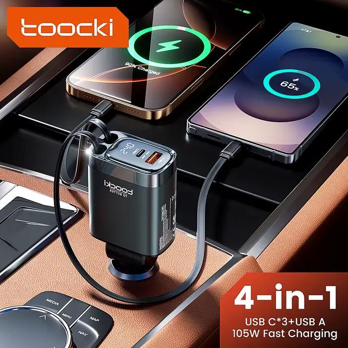 Toocki 4 en 1 chargeur de voiture rétractable 105W
