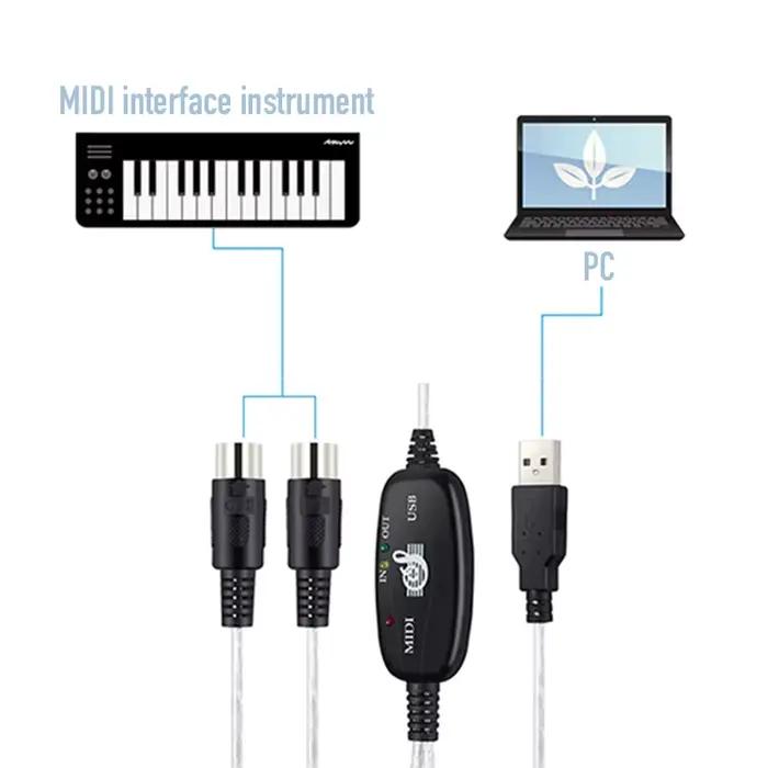 Câble adaptateur audio MIDI vers USB IN-OUT pour clavier électronique 5 broches connecteur jack à USB accessoire pour instruments de musique occassions spéciales création musicale