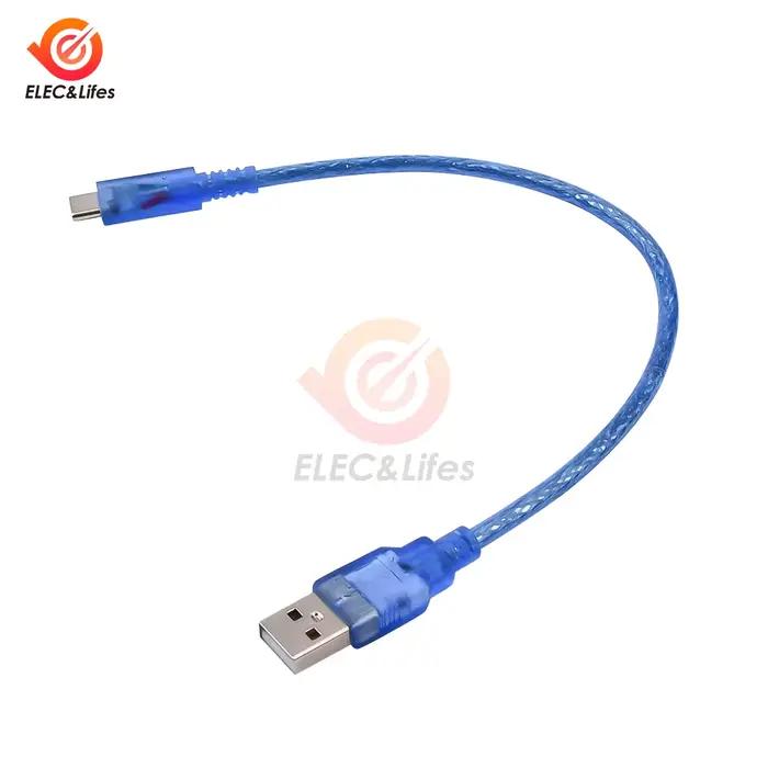 Câble OTG USB-C bleu Transparent 30 cm court en nylon tressé