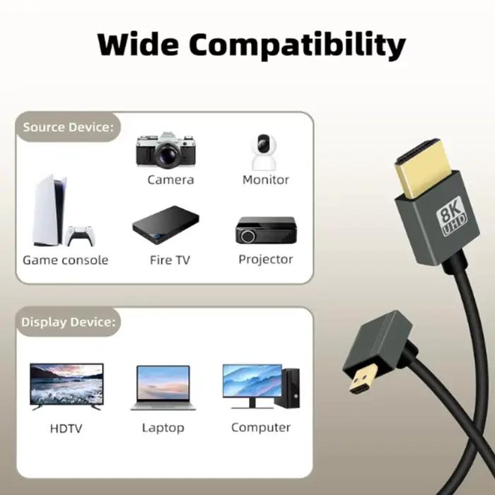 Câble enroulé Micro HDMI vers HDMI court 8K