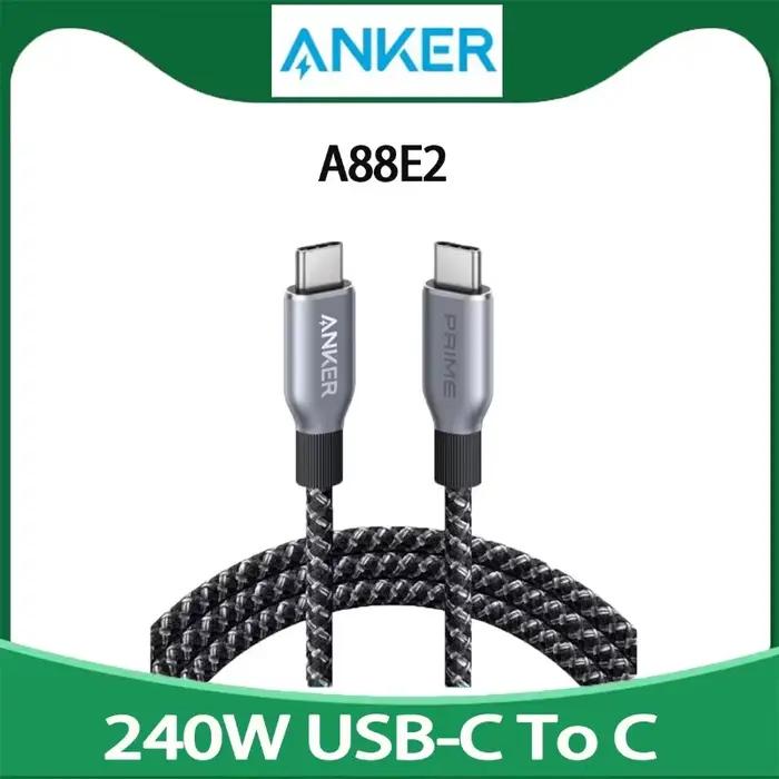 Câble de charge USB C vers USB C Anker Prime rapide et durable pour chargeurs de téléphone et ordinateur 240W nylon recyclé blanc ou noir