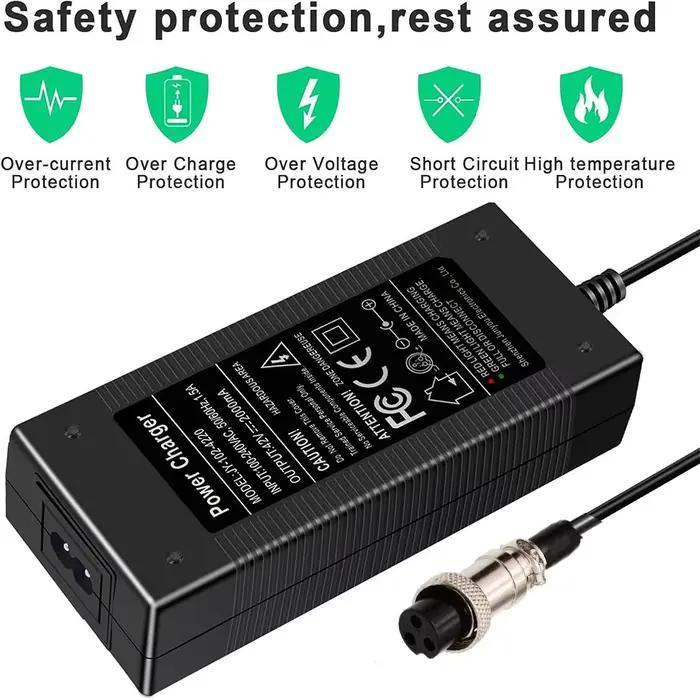 Chargeur de batterie de Scooter 42V 2A 5A pour batterie au Lithium 36V, adaptateur d'alimentation universel avec connecteur 12mm à 3 broches
