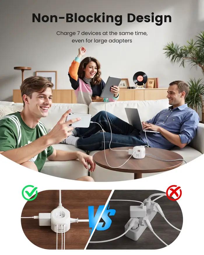 LENCENT – multiprise Cube avec 4 prises ca + 2 USB QC3.0 + 1 PD20W Type C