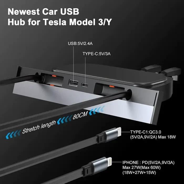 Hub de charge USB pour Tesla Model Y et Model 3