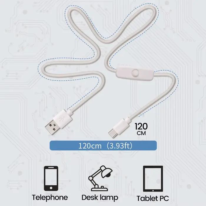 Câble de charge USB A vers Type C avec interrupteur marche arrêt pour téléphone portable lampe bureau tablette PC câble extension sécurité composite