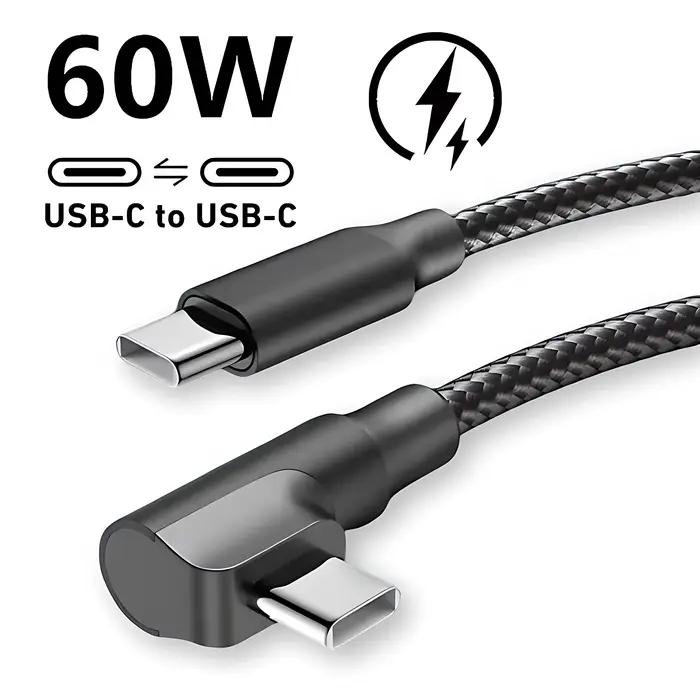 Câble USB-C à coudure en nylon tressé à 90 degrés pour charge rapide