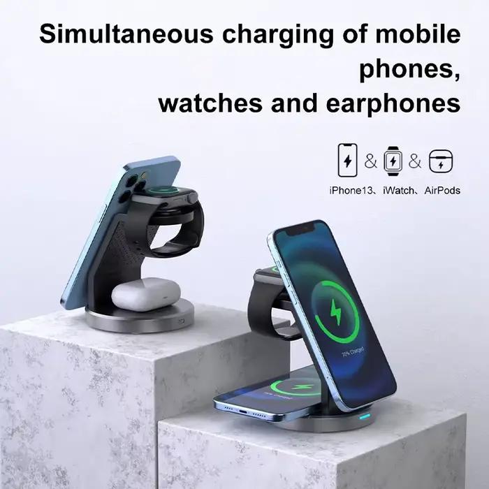 Support de chargeur sans fil 3 en 1 pour iPhone Apple Watch et AirPods élégant recharge rapide maison bureau voyage