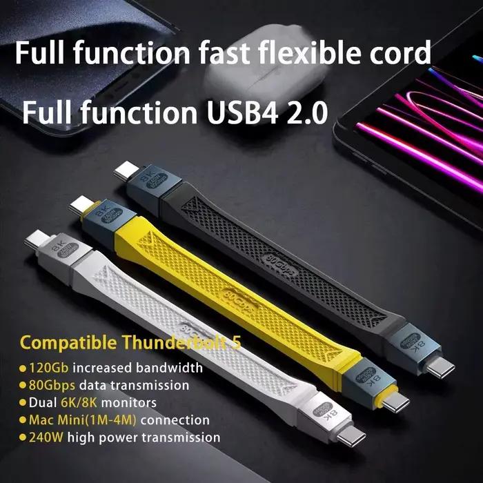 Câble de données Thunderbolt 5 USB C vers USB C charge rapide PD 240W 16K 60Hz sortie vidéo Transmission fonctionnelle 80Gbps