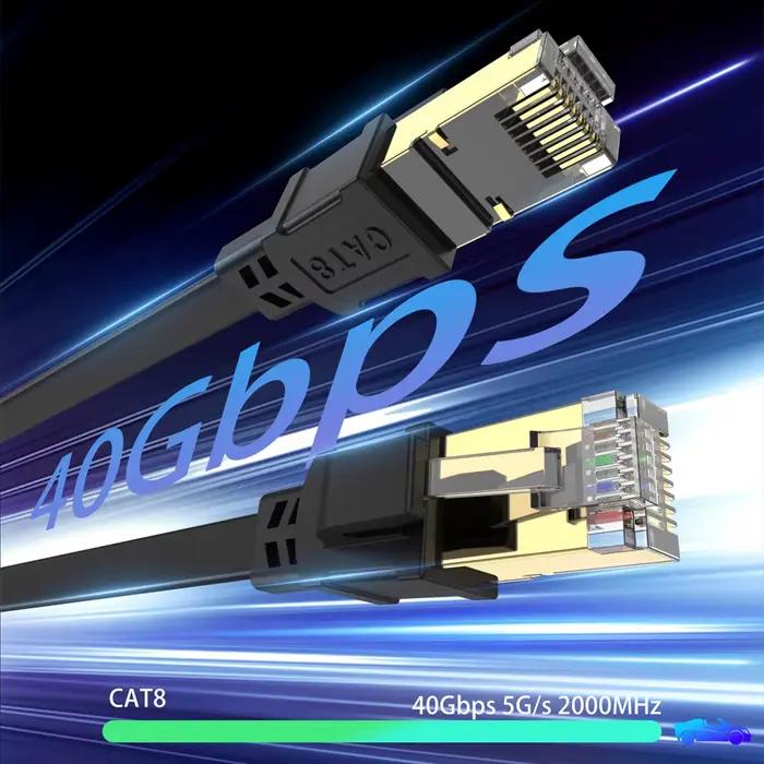 Câble Ethernet CAT 8 40Gbps 2000MHz CAT8 RJ45 réseau Lan cordon de raccordement plat 10m 15m 20m 30m 50 pieds 100