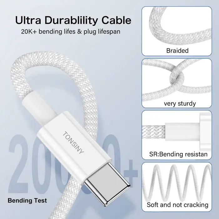 Câble USB-C d'origine pour iPhone 17 16 15 Pro Max PD 60W Charge rapide pour Huawei Xiaomi Samsung Type C