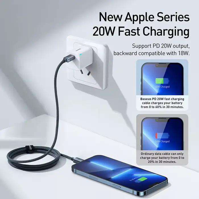 Câble de chargement rapide Baseus USB Type C PD 20W pour iPhone 14 13 12 Pro X 8 en tresse robuste et certifié pour charge rapide occasions quotidiennes et cadeaux