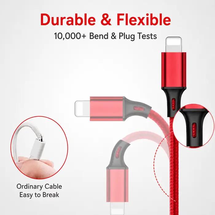 Câble de charge multi-prise 3 en 1 Type C Lightning Micro USB 2.4A pour iPhone Samsung Xiaomi Android Téléphone Tablette Charge Rapide Occasions Spéciales