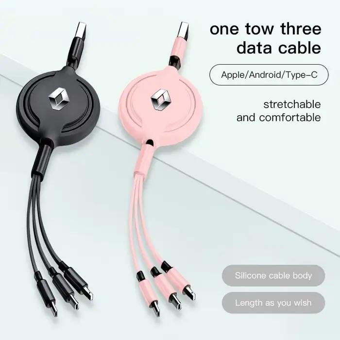 Câble de charge rapide Micro USB Type C 3 en 1 pour Renault Megane Kadjar QM6 Clio Koleos Espace Captur ZOE RS intérieur de voiture recharge rapide multi couleur compatible