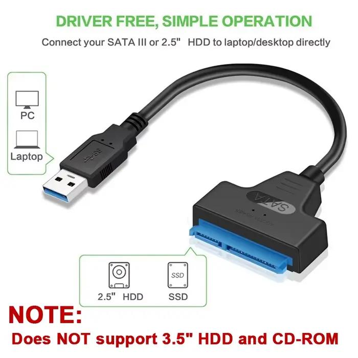 Câble SATA vers USB 3.0/2.0 pour disque dur SSD externe 2.5 pouces LED Indicateur de Performance Rapide Accès Fichiers Upgrade Disque Dur Portable Occasions Spéciales