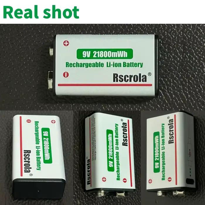 Batterie rechargeable 9V Rscrola avec charge USB-C pour appareils électroniques, détecteurs de fumée, appareils photo, horloges, matériel audio professionnel et kits d'urgence