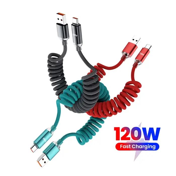 Câble de chargeur de téléphone de voiture télescopique 120W Type C vers USB C à charge rapide