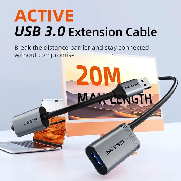 CABLETIME Câble d'extension USB 3.0 actif mâle vers femelle 5m 10m 15m 20m avec amplificateur