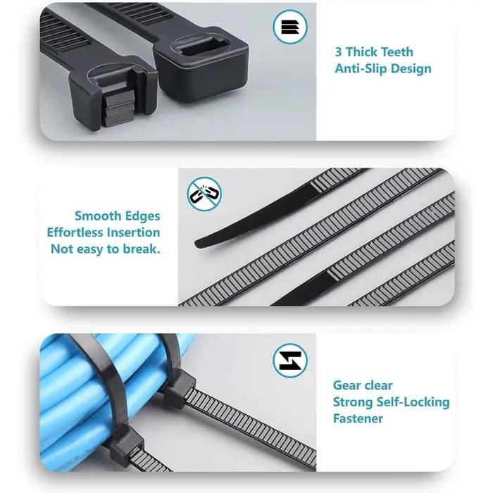 Attache-câbles de nylon résistants aux UV en plusieurs tailles et couleurs pour une organisation efficace à domicile ou en extérieur