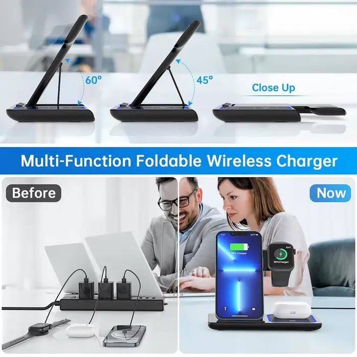 Station de charge sans fil 3-en-1 pour iPhone 17/16/15/14/13/12/11/Pro