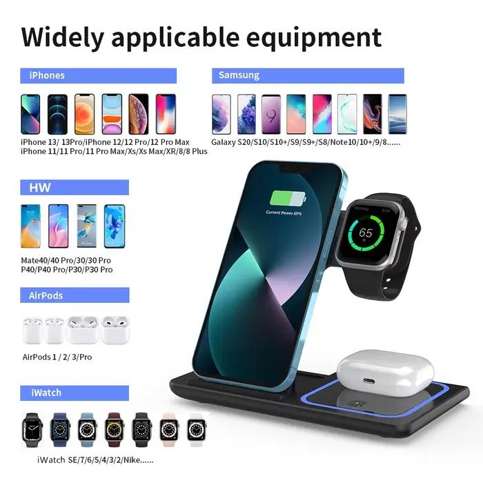 Station de charge sans fil 3-en-1 pliable pour iPhone Apple Watch et AirPods multifonctionnelle facile à transporter et à utiliser pour la maison le bureau et les voyages