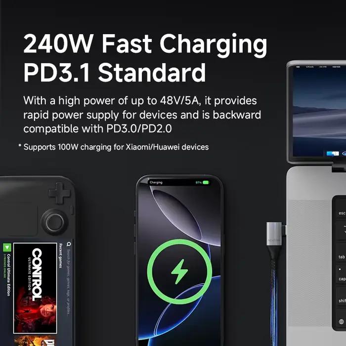 Câble USB C vers USB C à angle droit Hagibis 240W 90 degrés Type C