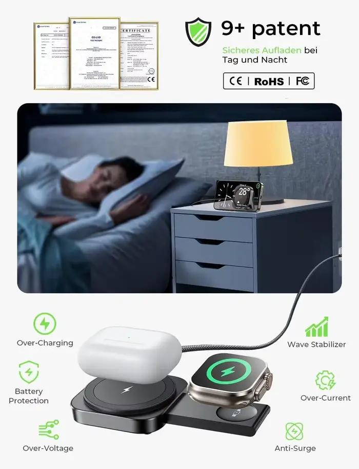 Support de chargeur MagSafe LISEN pour Apple [Super portable] Station de charge sans fil pour iPhone 15