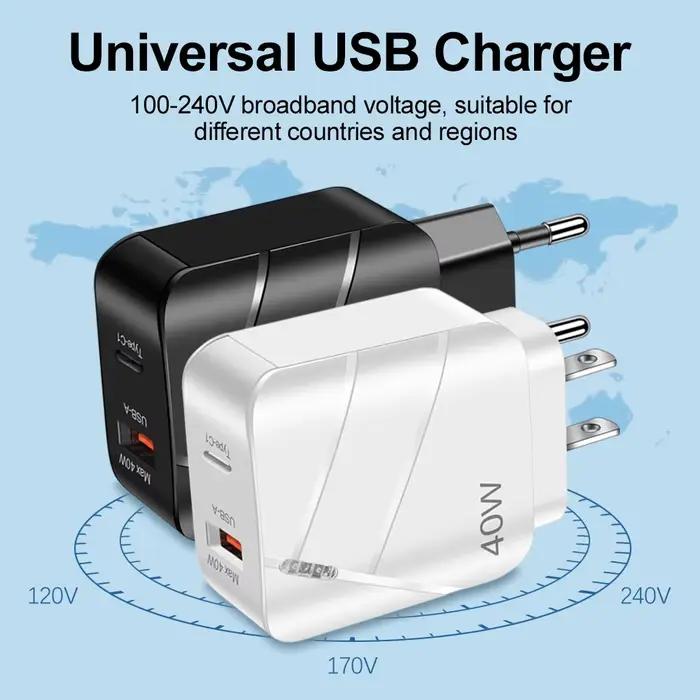 40W PD USB C Chargeur Charge Rapide QC 3.0 Mur