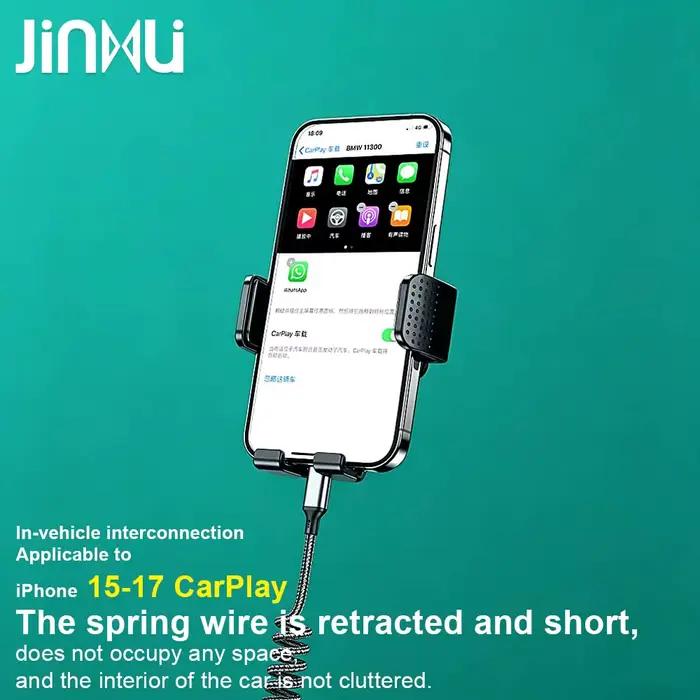 JINMUXI – câble rétractable à ressort pour voiture, câble de données USB vers C/câble de charge rapide pour IPhone1517 Samsung Xiaomi Huawei Redmi OPPO