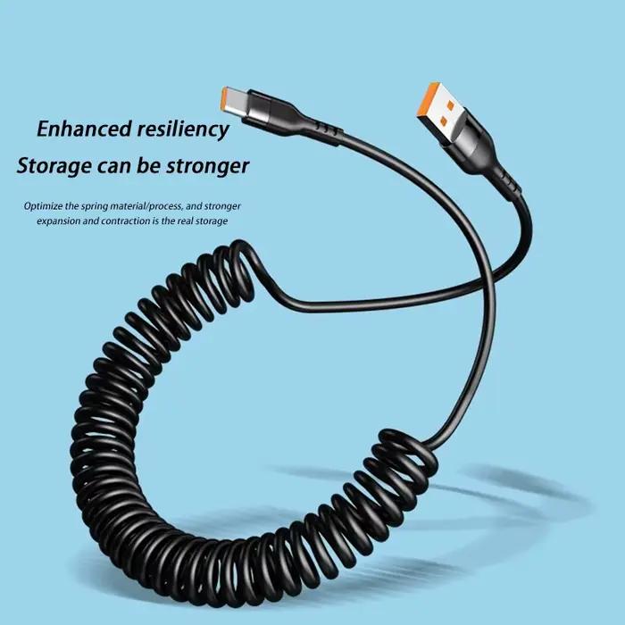 Câble de données télescopique à ressort 5A 66W USB vers Type-C/Dual Type-C pour charge rapide en voiture 1M 1.8M 2M pour iPhone 17 Xiaomi 17
