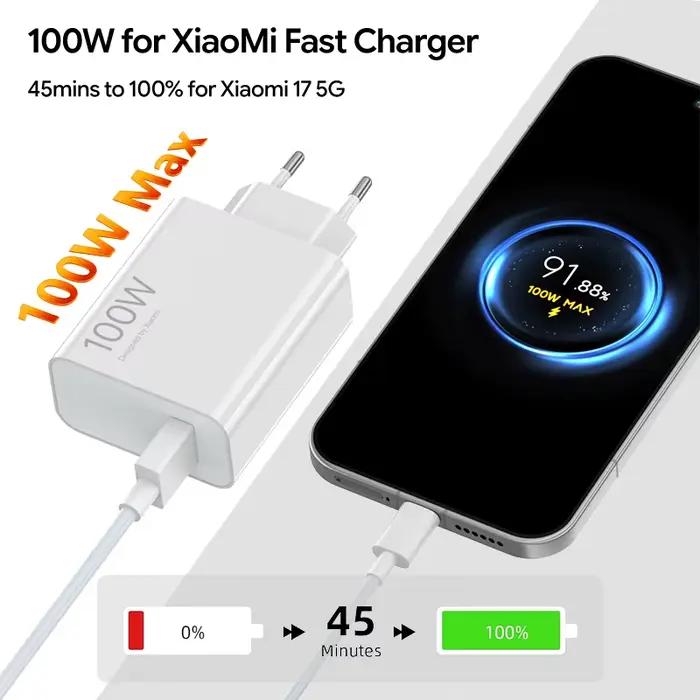 Chargeur Xiaomi 17 17T Pro Max 100W Original 90W Type C Charge Rapide Turbo Cargador pour Mi 15 14 POCO F8 Ultra X8 Redmi K90 Câble