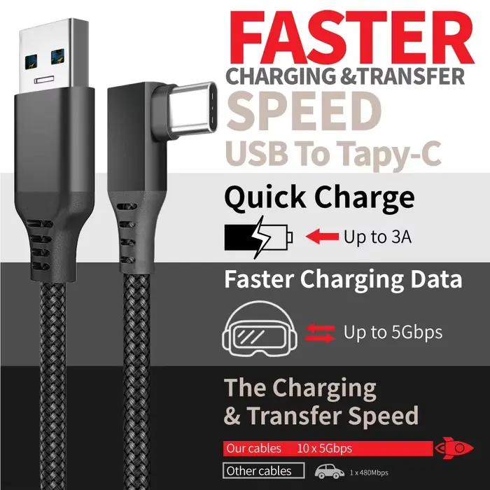 Câble de liaison VR Tahnuhna 16 pieds pour Meta Quest 3 Quest2 Pro PICO4 haute vitesse USB C connexion sans fil gaming expérience immersive pour les joueurs