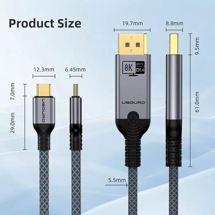 Câble adaptateur USB C vers Displayport 1.4 8K Type C vers DP 4K