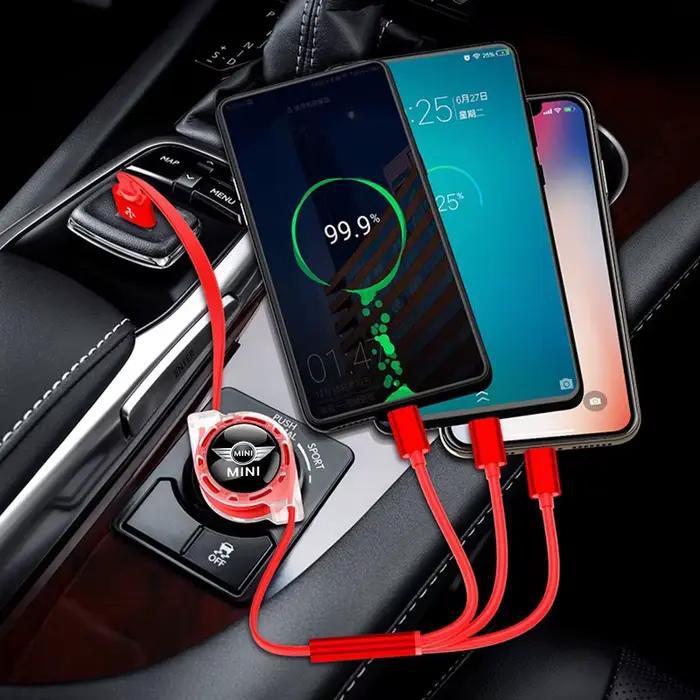Câble de chargement télescopique 3 en 1 pour MINI Cooper JCW Countryman Clubman Cabrio Paceman Coupe Roadster charge rapide interface type-c android ios longueur 100cm