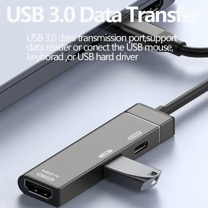 Tebe 3 en 1 USB C Hub type-c à 4K 120HZ HDMI-Compatible USB3.0 données 100W PD