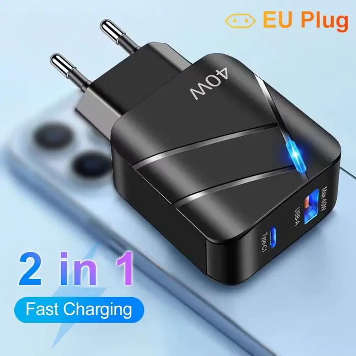 40W PD USB C Chargeur Charge Rapide QC 3.0 Mur