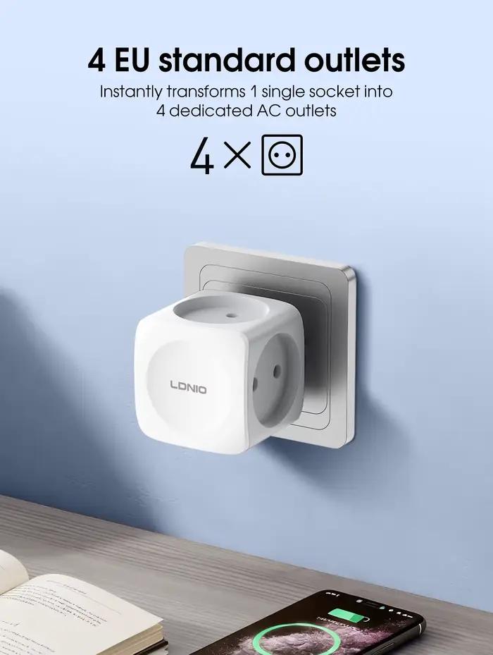 LDNIO 4 Cube d'alimentation de prise ue, multiprise haute tension extensible 3680W sans câble adaptateur d'alimentation de prise ue pour le bureau, la maison, la cuisine