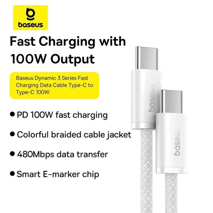 Câble Baseus 100W Type C vers USB C pour iPhone 16 15 cordon de chargeur de charge rapide pour Macbook iPad Samsung