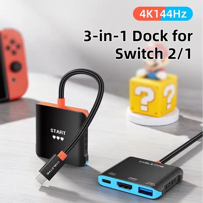 Station d'accueil portable CABLETIME Switch 2 Hub TV 3-en-1 4K 144Hz PD100W 5Gbps haute vitesse