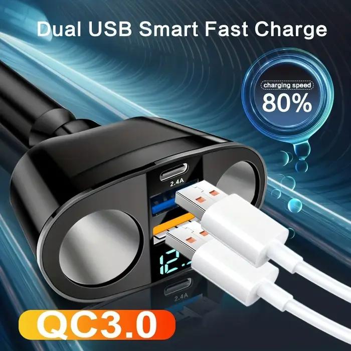Chargeur de voiture multi-ports charge rapide Type C allume-cigare