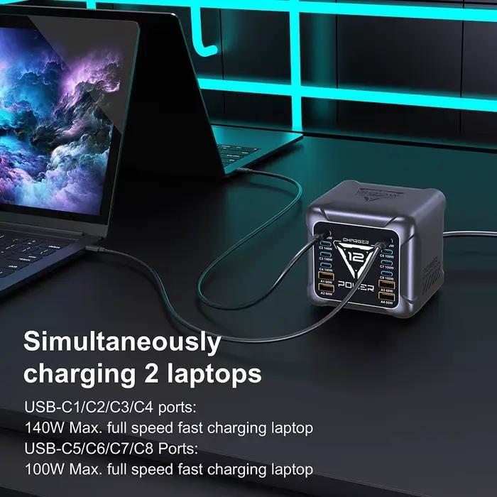 Chargeur USB-C 1200W, Station de Charge Rapide GaN PD3.1 140W 100W PPS