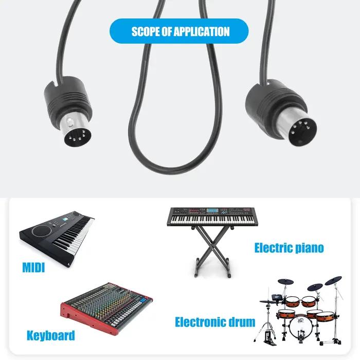 Câble MIDI mâle vers mâle 5 broches 360 degrés extension cord piano électronique clavier effets son carte son occasion spéciale