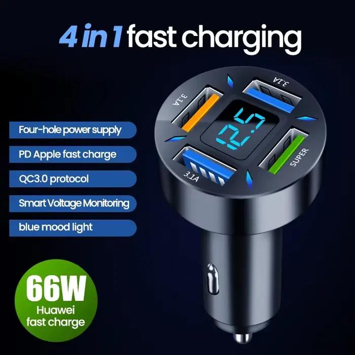 Chargeur de voiture 65W 4 Ports USB pour iPhone Samsung Xiaomi Occasions Spéciales Travail Loisirs