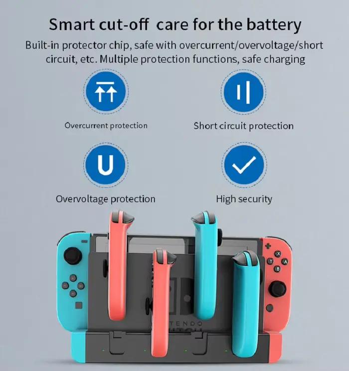 Station de charge CHARM FOCUS pour manettes Joy-Con et Pro compatible Switch et OLED design LED recharge rapide et esthétique