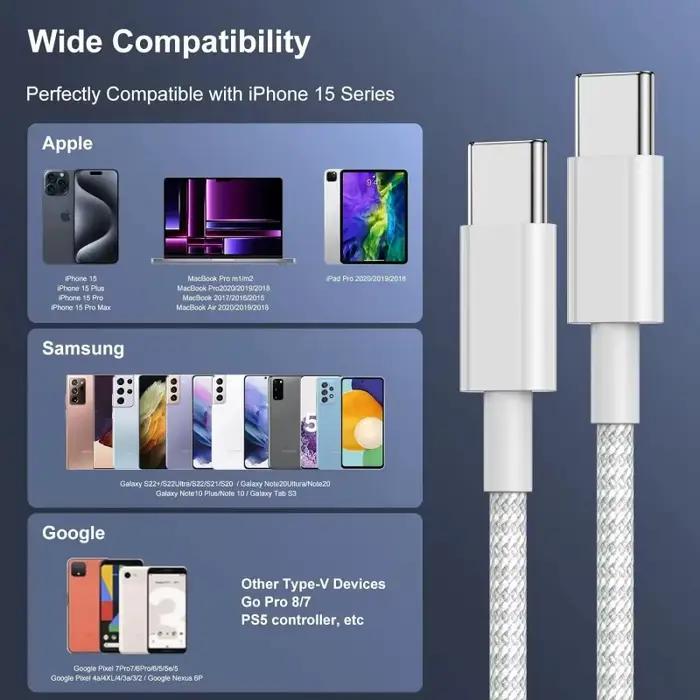 3 pièces câble USB C vers USB C 100W