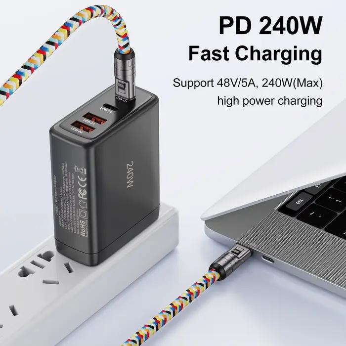 USLION 30CM 240W câble USB C tressé en aluminium lanière de téléphone Type C