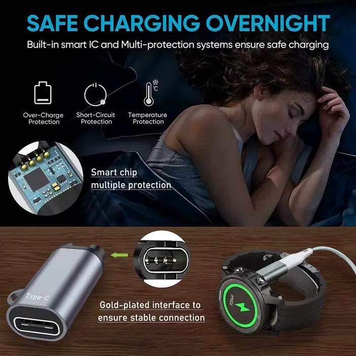 Adaptateur de charge portable Type C/Micro USB/iOS pour montre connectée Garmin Fenix 8 7 7S 7X 6 6S 6X 5 5S 5X Venu 2